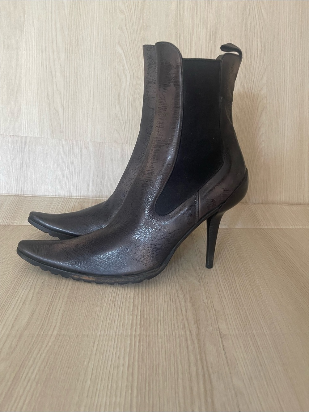 Gianni Bravo Vintage Italian Leather Stiletto Ankle Boots 35.5 Distressed